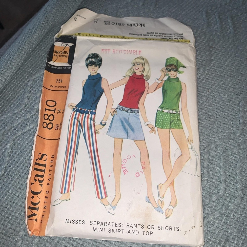1966 Vintage MCCALL'S 8324 Teen Junior Dress Top Skirt Pants Size 14 Bust 34 Cut